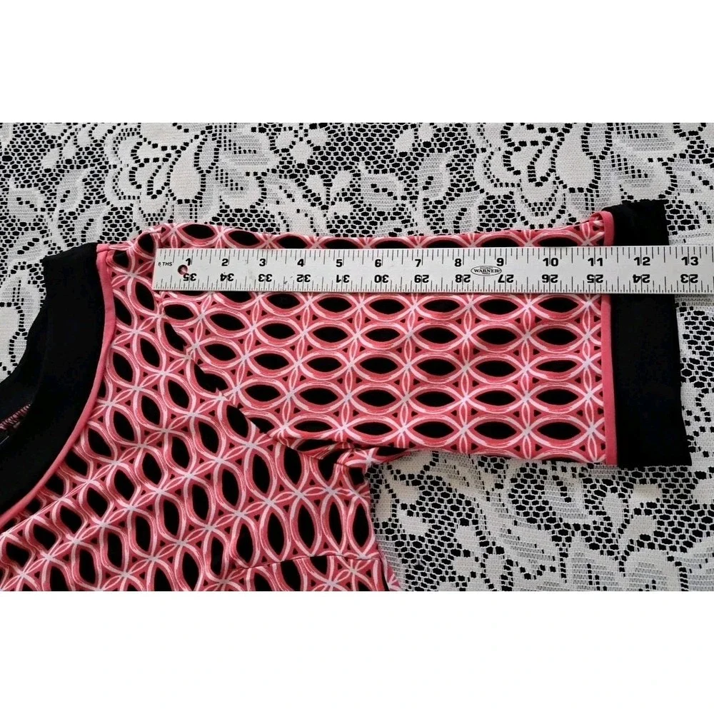 R&K Shift Dress M Pink/Black Geometric Print Colorblock‎ Stretch Career Casual